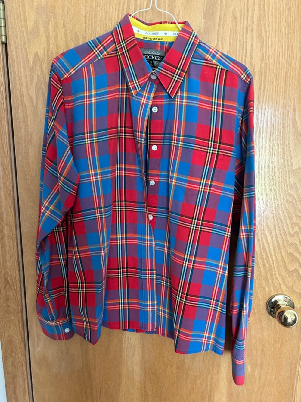 Vintage Rockies Red and Blue Plaid Women’s Button-Down Western Shirt